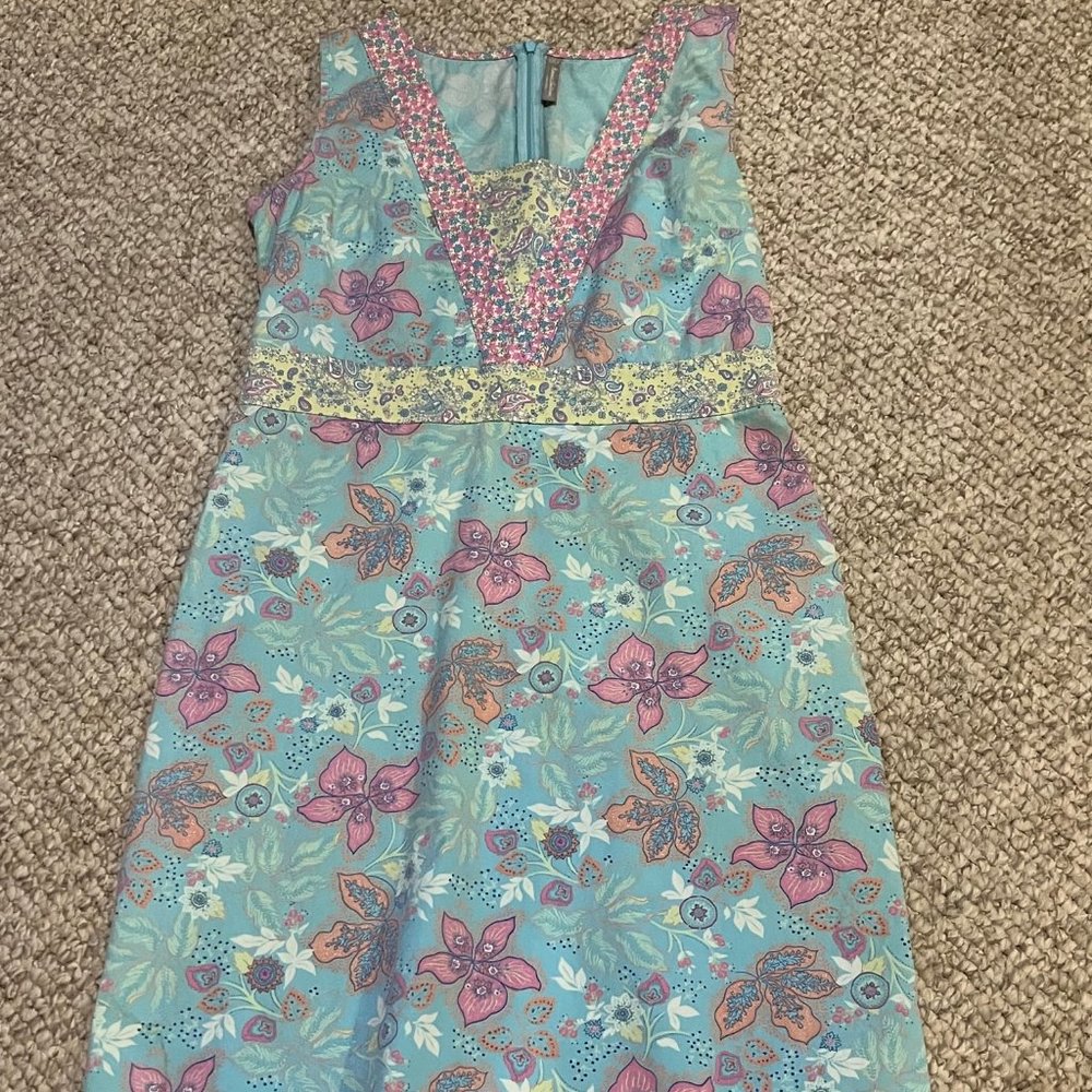 Hanna Andersson Womens Blue Floral Sleeveless Summer Dress Sz 8